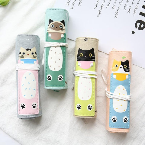 Etui à crayon chat mignon en rouleau