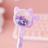 stylo chat paillettes violet